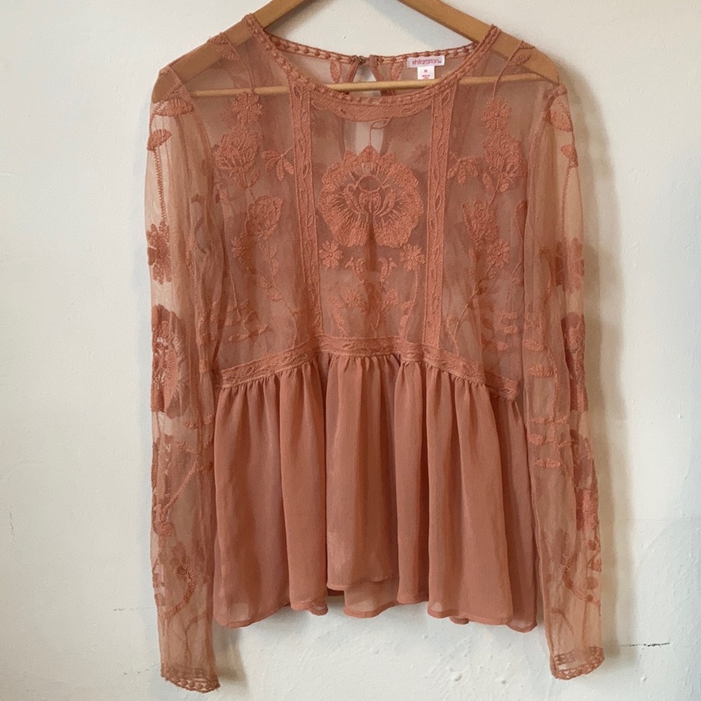 Long sleeve sheer floral blouse